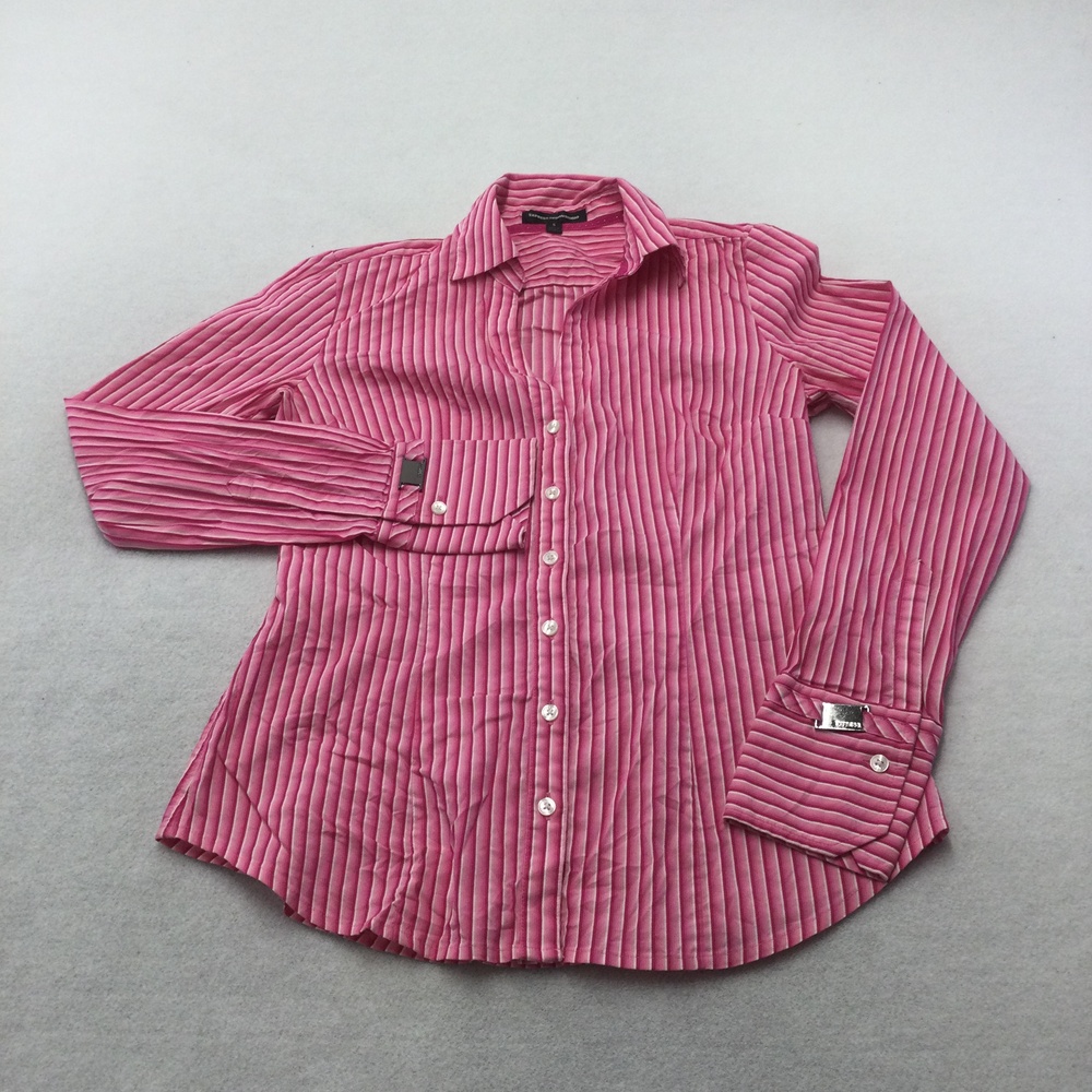 Express Design Studio Shirt Womens Small Pink Striped Long Sleeve Button Front